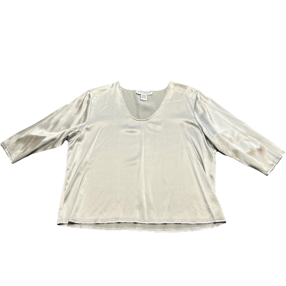 VTG Richard Malcolm Silver Silk Blend Blouse Size XL 3/4 Sleeve y2k Whimsygoth